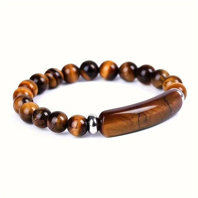two-piece set, round natural tiger's eye necklace,, adjustable braided rope natural stone pendant necklace + natural stone bracelet, Valentine's Day