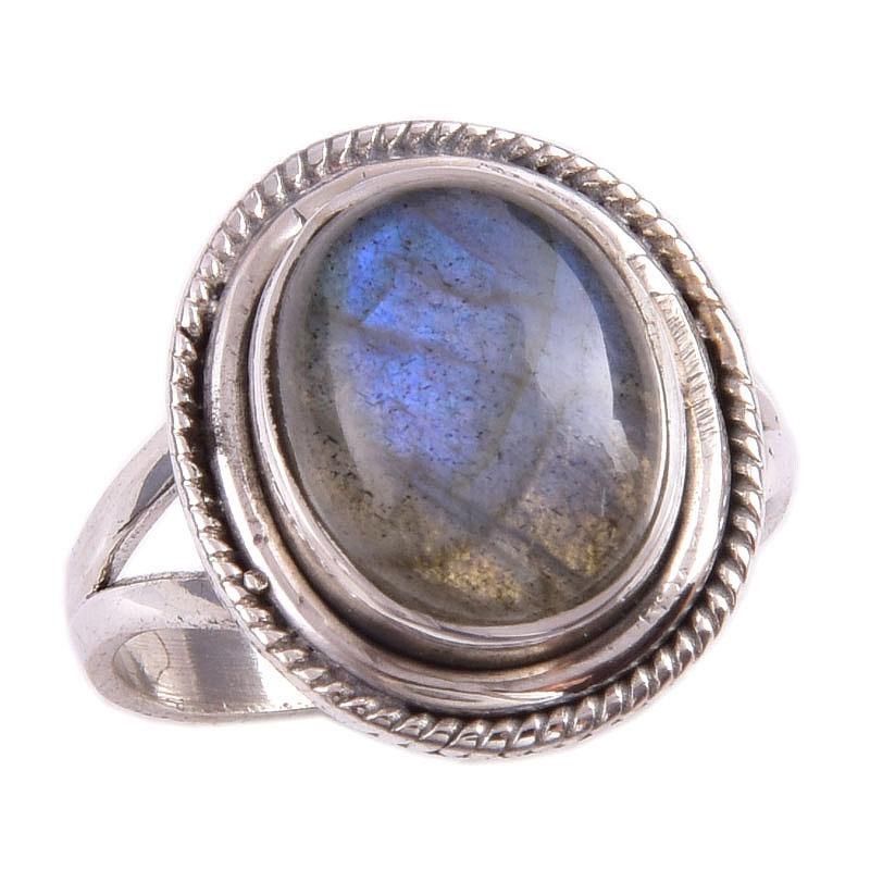 Natural Labradorite Gemstone 925 Solid Sterling Silver Jewelry Ring Size 7 B0D05