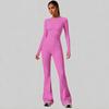 Womens High-Waisted Yoga Set With Butt-Lifting Effect 3-Section Waist Design Long Sleeve Top Flared Leggings 90% Nylon 10%
