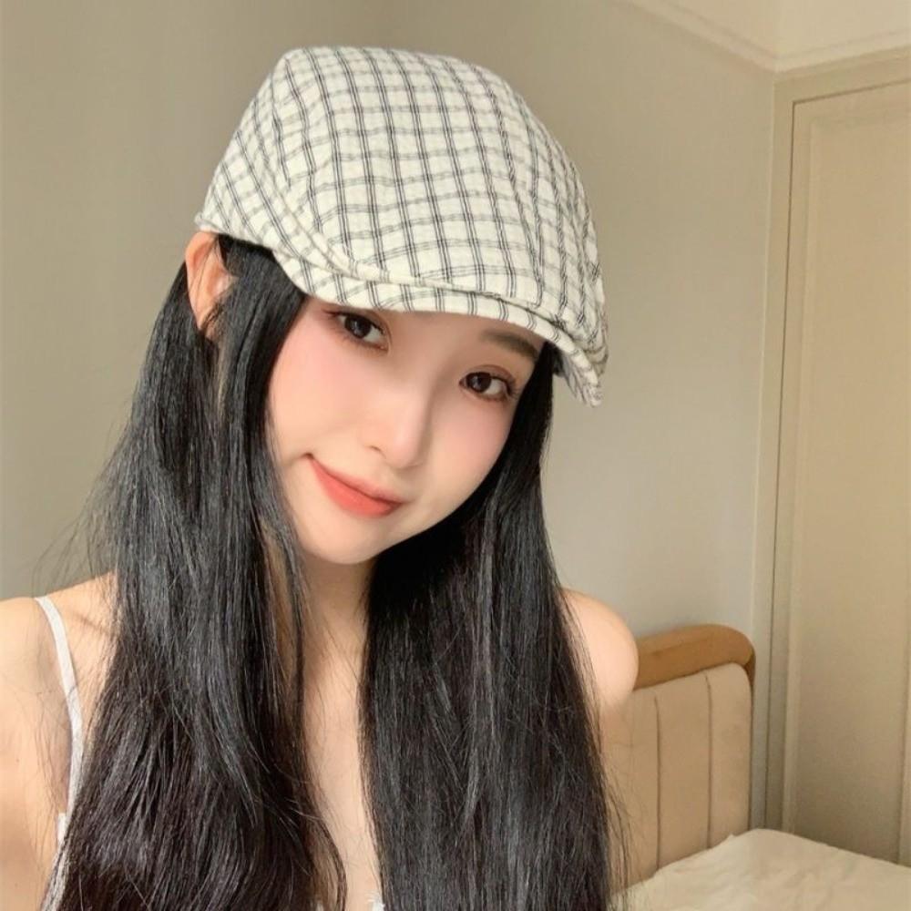 Korean Style Plaid Berets Forward Cap Painter Hat Vintage Newsboy Caps  Girl