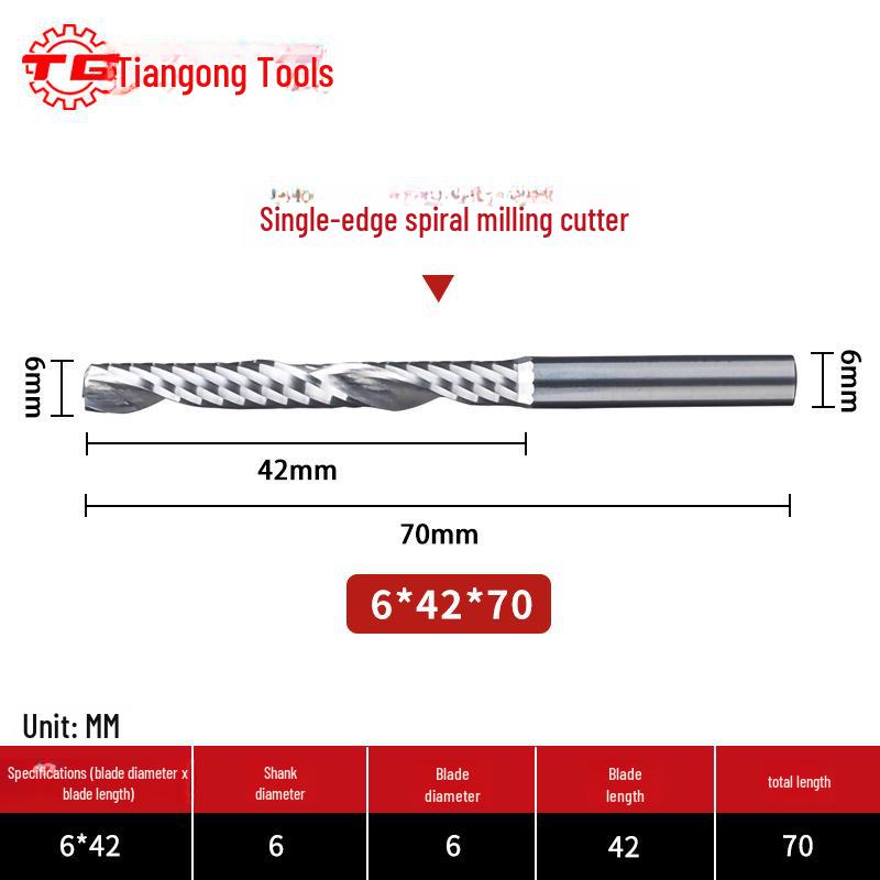 Tiangong 3.175 Engraving Knife: Single-Edged Spiral CNC Milling Cutter Tool Head