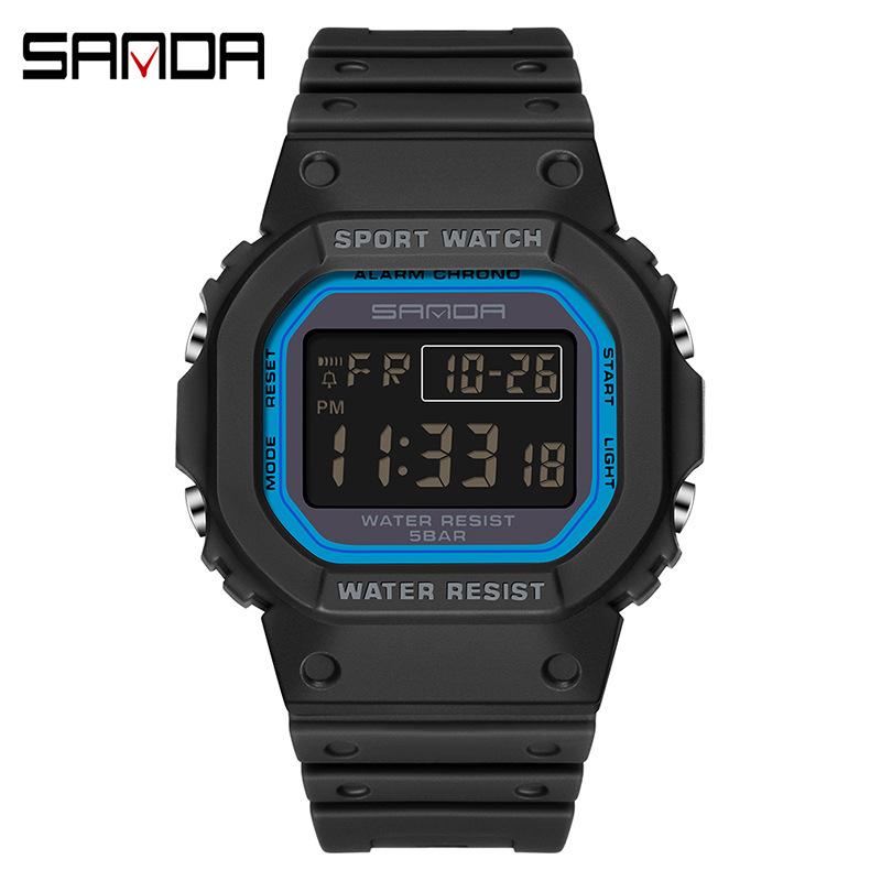 SANDA's New Square Single Display Movement Multi-functional Luminous Waterproof Outdoor Sports Student Electronic Watch