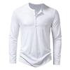 Мужская свободная повседневная футболка-henley с длинным рукавом, воротником-стойкой, однотонная