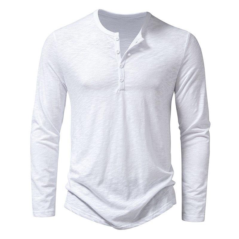 Men Long Sleeve Stand Collar Solid Casual T Shirt