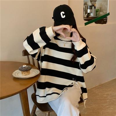 Модный брендовый полосатый свитшот для женщин, свободного кроя, куртка с разрезами, трендовый