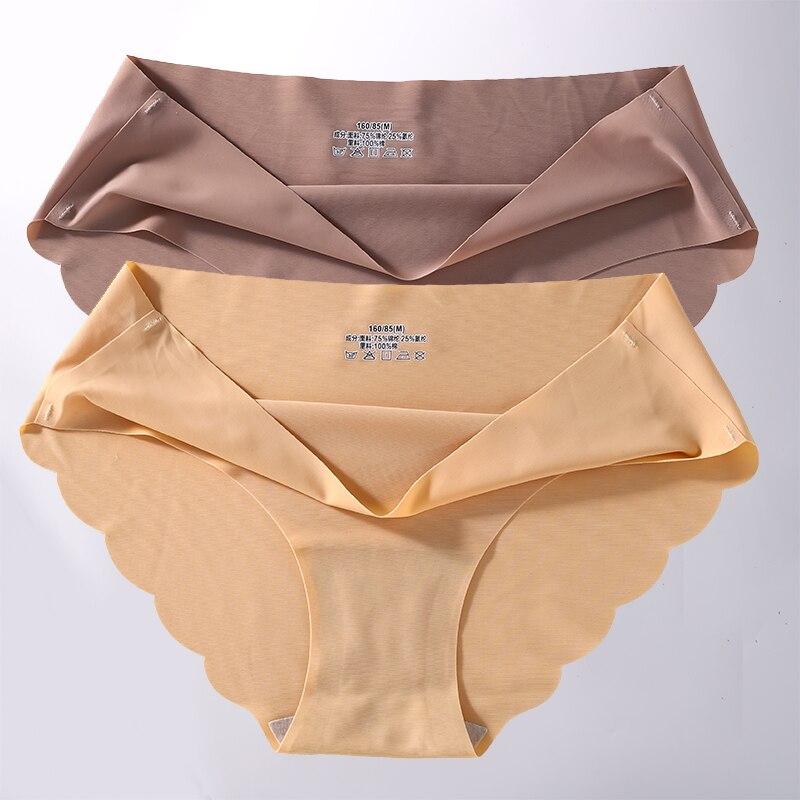 2Pcs/Set Seamless Silk Women's Panties Briefs Women Underwear Female Underpants Comfortable Silk Panty Sexy Woman Lingerie M-XL