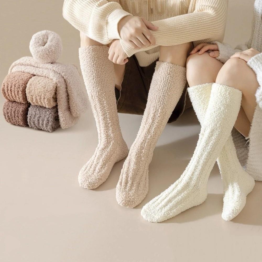 Thick Winter Sock Solid Color Women Stockings New Coral Fleece Stocking Women