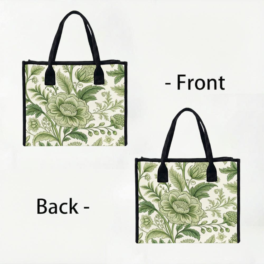 Vintage Green Floral Shoulder Bag Fashion Casual Daily Shopping Tote Bag for Women