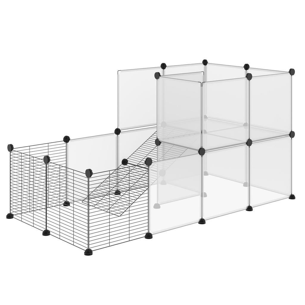 Modular Animal Enclosure with 35x35 cm Panels and Accessories, Made of Steel and PP, 140x70x70 cm, Black