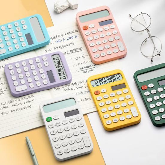 Настольный калькулятор на солнечной батарее, 12 цифр, нескользящие овальные кнопки, большой ЖК-дисплей, финансовый калькулятор для студентов, офисные принадлежности