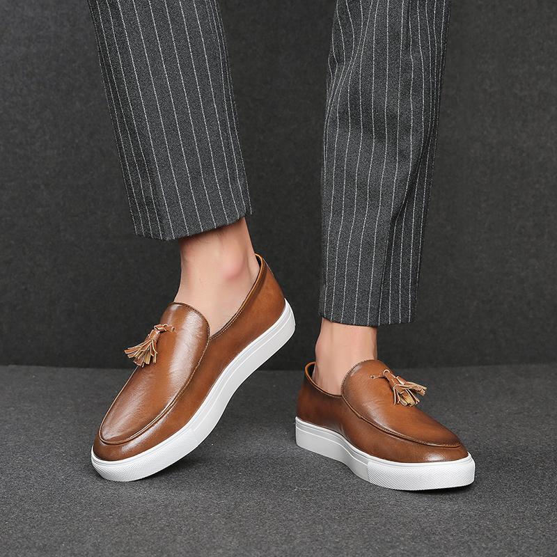 FashionLeather Mens Loafers Luxury Slip-on Boat Tassel Shoes Autumn Tassel Loafers Flats Social Shoes for Men Moccasins