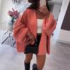 Женский кардиган, свитер-фонарик с длинным рукавом, однотонный, свободный вязаный кардиган с открытым передом, легкий свитер, верхняя одежда