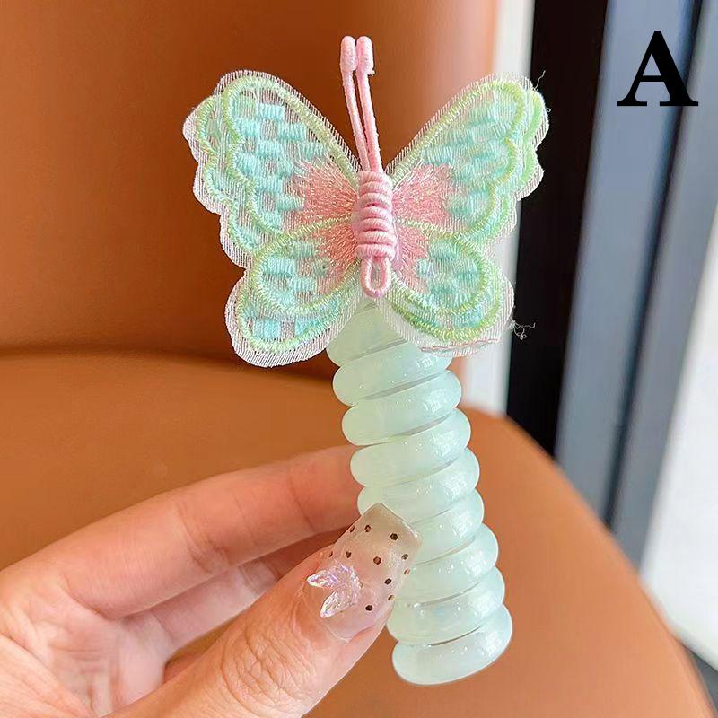 Прекрасная вышитая бабочка с цветами, эластичная спиральная веревка для волос, веревка для головы, хвост, кольцо для волос, резинка для волос, головной убор для детей