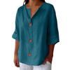Women's Fashion Casual V-Neck Buttoned Seven-Point Sleeve Cotton T-Shirt Top