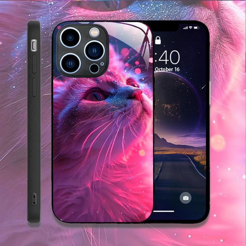 Милый Чехол-Картина с Животным Кошкой для IPhone 16 Pro Max 15 14 13 12 Mini 11 XS XR 7 8 14 Plus Жесткие Чехлы Чехлы из Закаленного Стекла