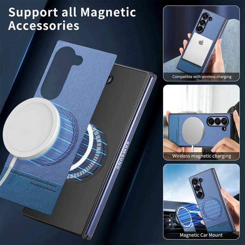Деловой магнитный кожаный чехол однотонный для Samsung Galaxy Z Fold 8 7 6 5 4 3 для Magsafe Беспроводная зарядка Ударопрочный чехол
