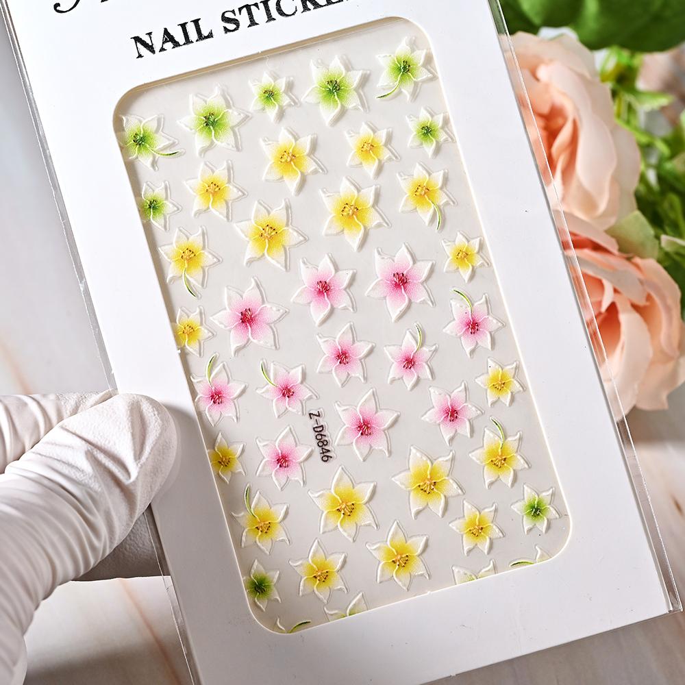 1pc 5D Bee Butterfly Flower Embossed Nail Sticker Self-Adhesive Acrylic Sunflower Engrave Decal Manicure Slider Decoration6x10cm