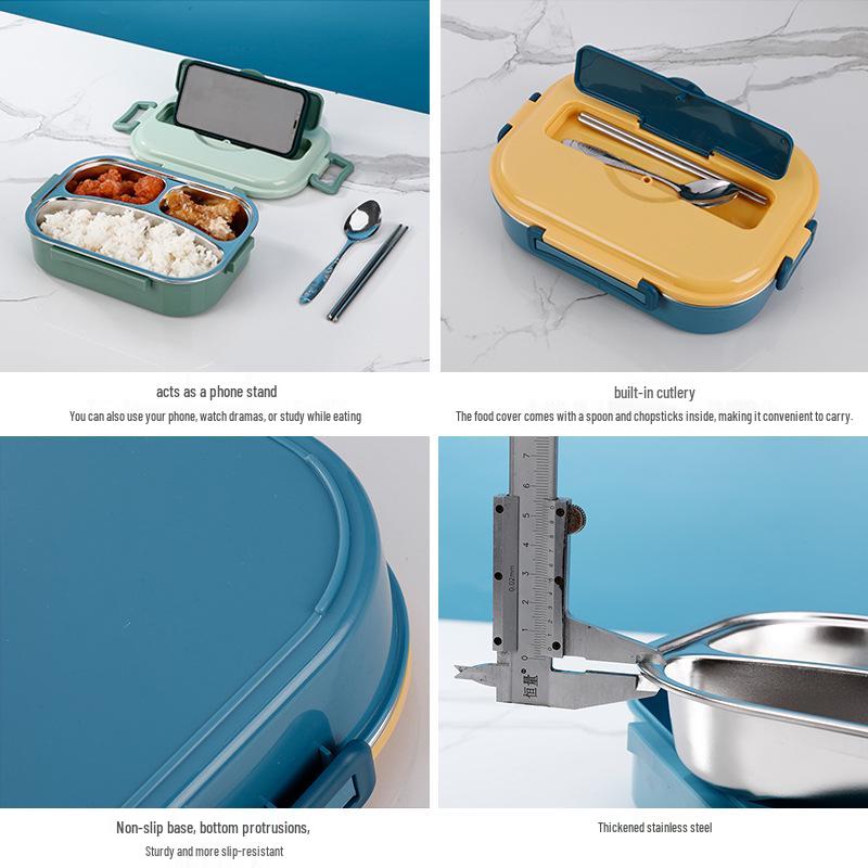 304 Stainless Steel Insulated Bento Lunch Box with Lid - Student & Office Style, Microwave Safe, Deep Compartment Design