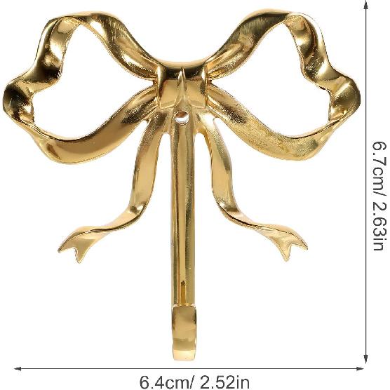 FUN 2pcs Bow Hook Bowknot Hook Bow Hooks for Wall Bowknot Brass Hook Gold Wall Hooks for Hanging Coat Hat Towel - Small(2.76X2.36X0.79in