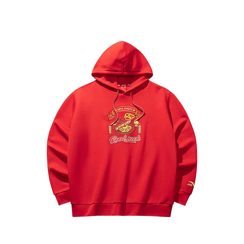 Anta Good Things Happen Series Letter Print Loose Warm Hoodie Men Hoodies Deep-Red 152518725S-3