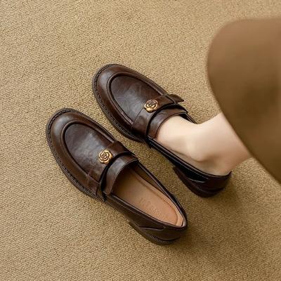 Мягкая овечья кожа камелия ручной работы мягкая подошва женские новые весенне-осенние туфли на среднем каблуке ретро маленькие кожаные туфли