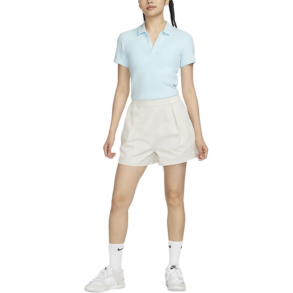 Nike Sportswear Essentials Series Fashionable Short Sleeve Polo Shirt Women Tops Glacier-Blue Sail DV7885474