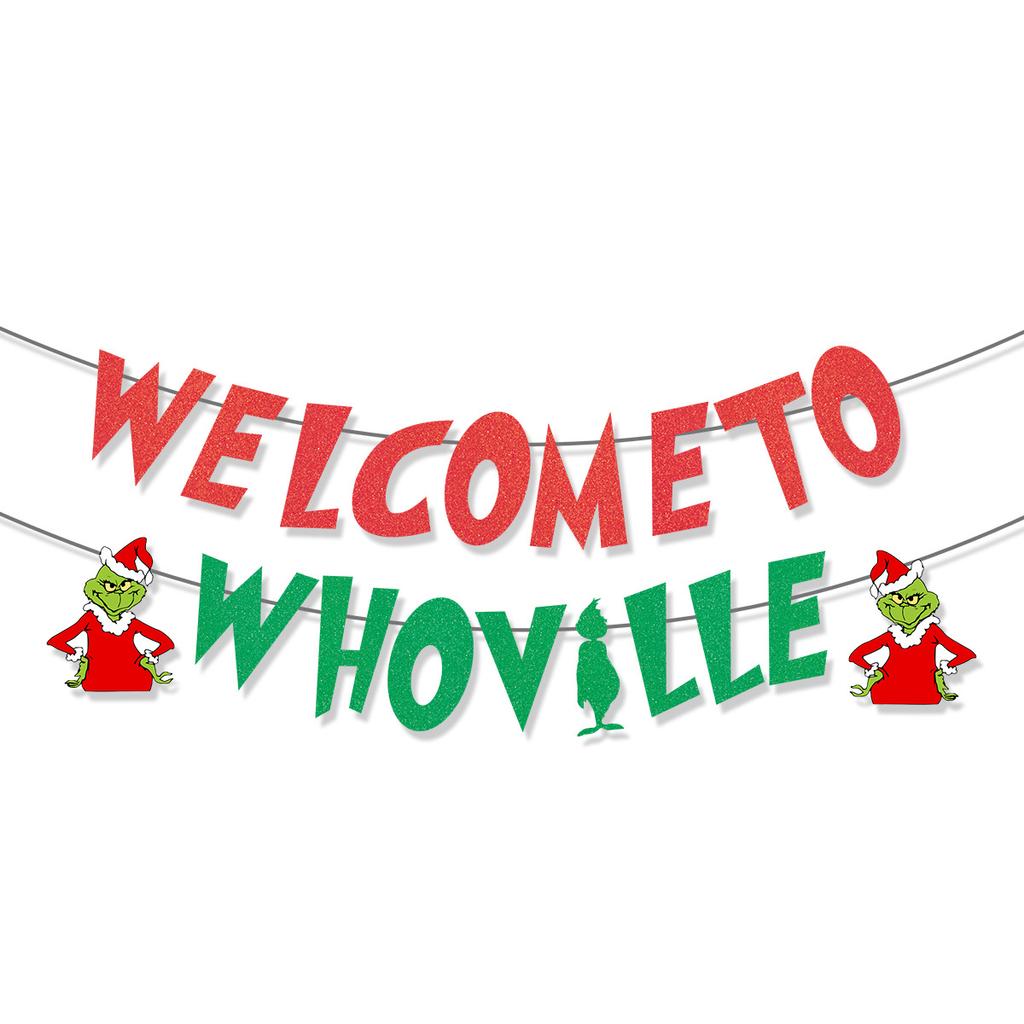 Christmas Grinch Theme Party Decoration Letter La Flag Welcome To Whoville Banner