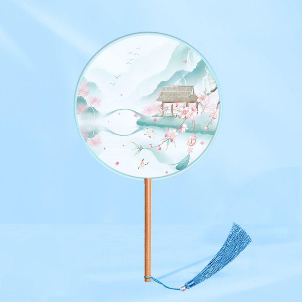 Chinese Style Dance Silk Fan Ink Painting Embroidery Fan Round Hand Fan for Wedding