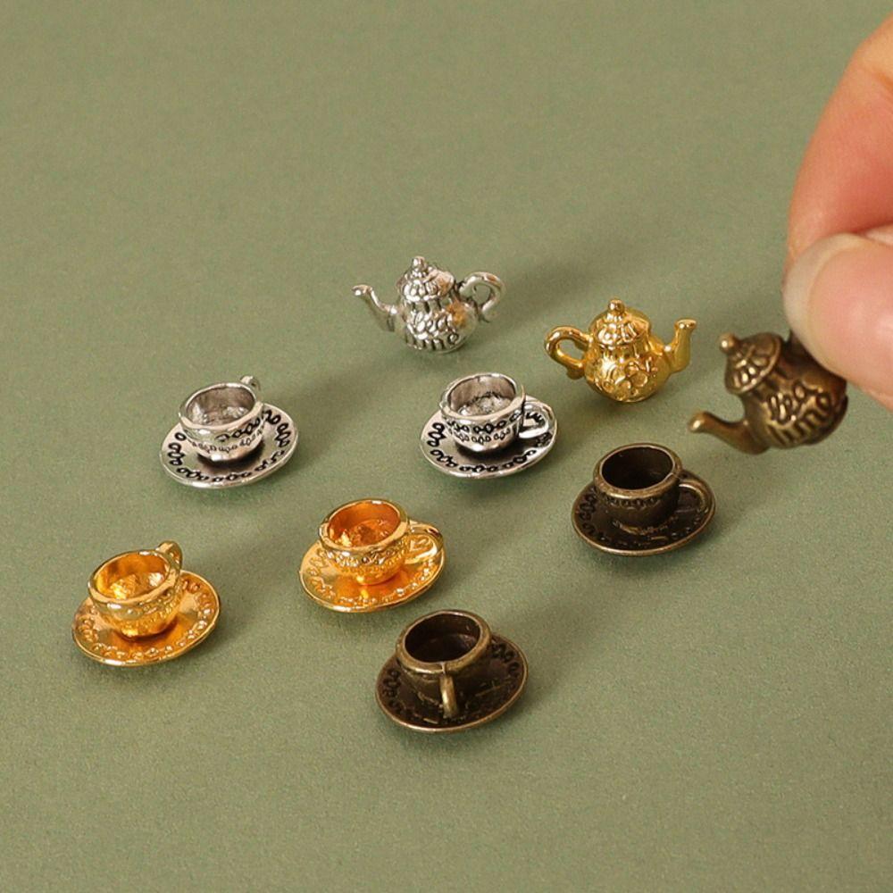 3 Colors Dollhouse Miniature Tea Alloy Tea Set Model Food and Game  Miniature Dollhouse Decorations
