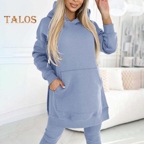 Комплект из 2 предметов: топ и брюки, длинный рукав, капюшон, разрез, толстовка с капюшоном, эластичная талия, облегающие брюки, спортивный костюм для фитнеса, повседневная домашняя одежда для школы