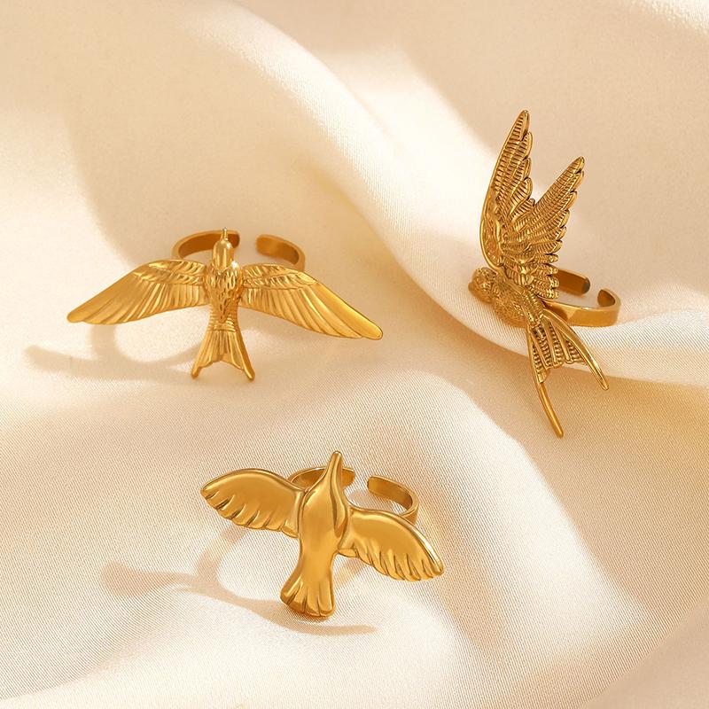 1 шт. Новое Минималистичное Позолоченное 18K Золотом Крылья Ангела Крылья Голубя Мира Открытые Кольца Модные Водонепроницаемые Ювелирные Изделия из Нержавеющей Стали