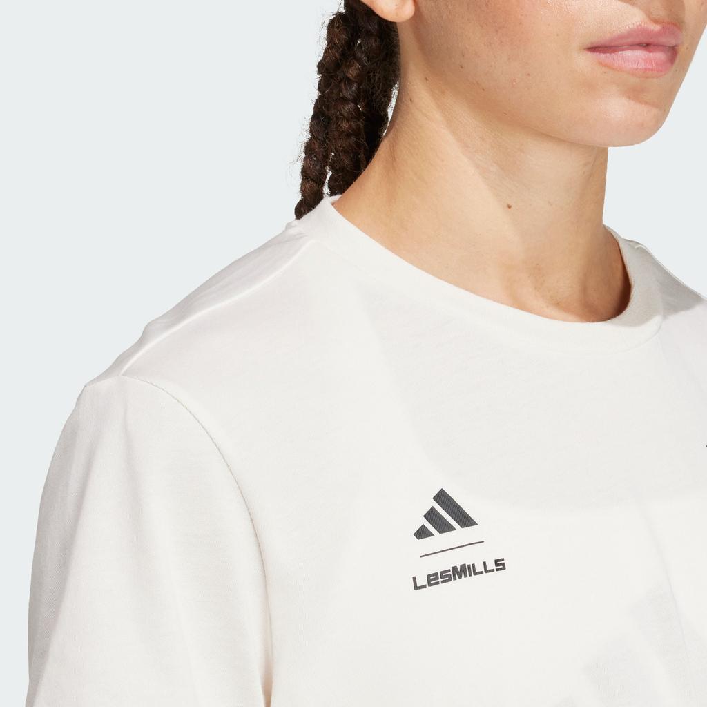 Adidas X Les Mills A Fitter Planet Printed Loose Fitness T-Shirt Women Tops Pink White JJ3160