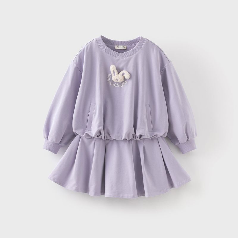 David Bella Girls' Dress Children's Purple Dress 2026 Spring New Style Girls' Long-Sleeved Sweatshirt Dress