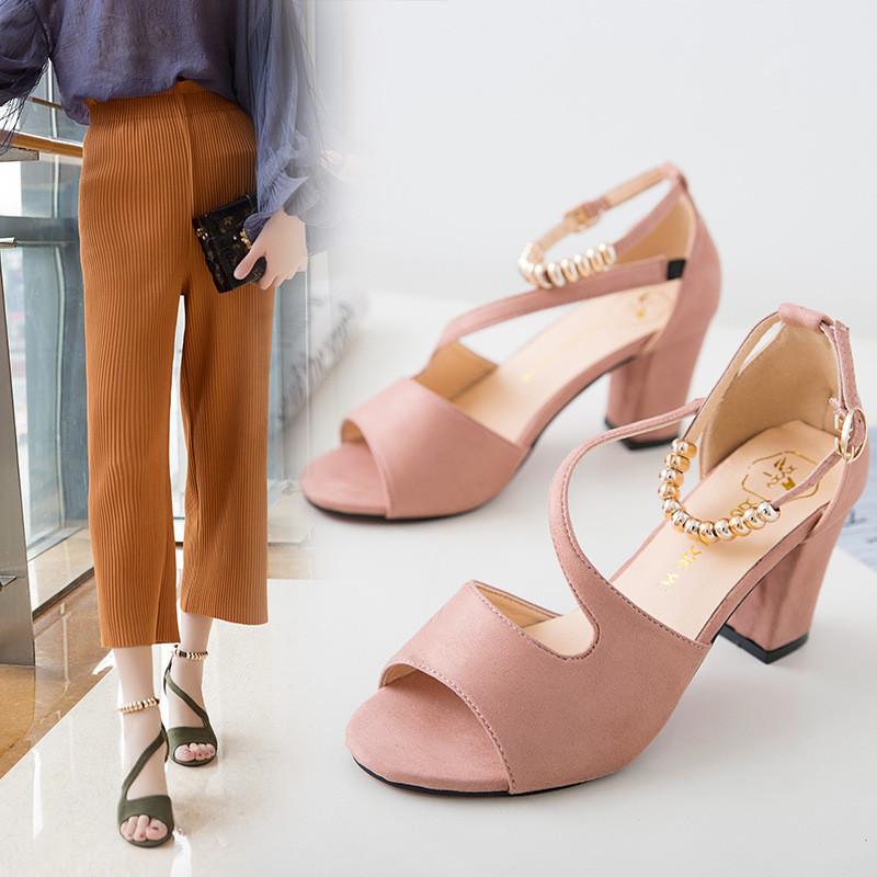 Summer Women Sandals With Velvet Material And Block Heel For Casual Wear
