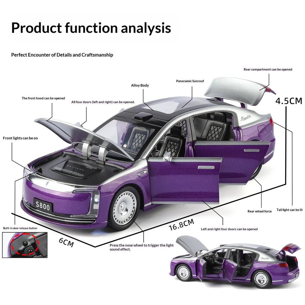 New Energy Vehicle 1/32 Scale S800 Model Toy Metal Die-casting Sound and Light Suitable for Children Over 3 Years Old Toy Car