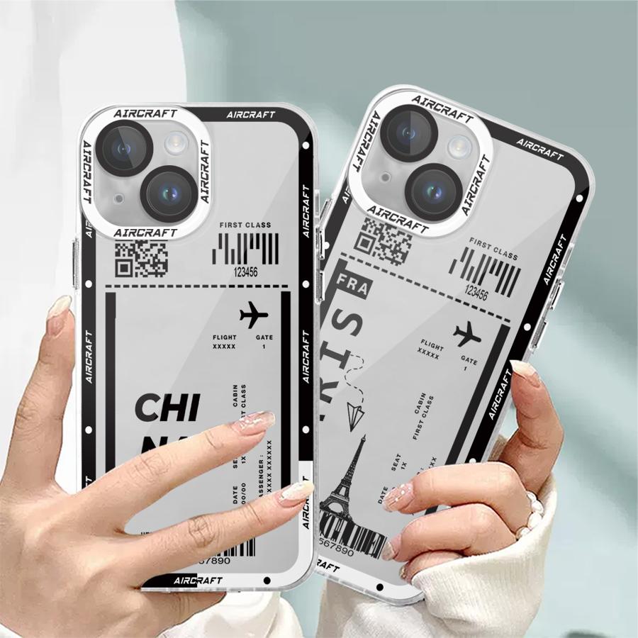 Чехол для телефона с изображением самолета и билетов на автобус для iPhone 16 Pro 13 Pro Max SE 8 7 Plus XR 14 15 Pro Max 11 12 Mini X XS Max Прозрачный Мягкий