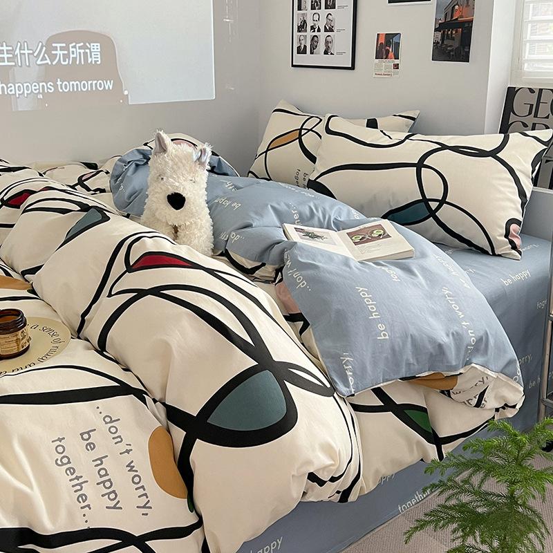 Простой хлопковый комплект из четырех предметов в скандинавском стиле, пододеяльник в весеннюю полоску, Наньтун, 40 ниток, полностью хлопковая простыня, пододеяльник, комплект из трех предметов