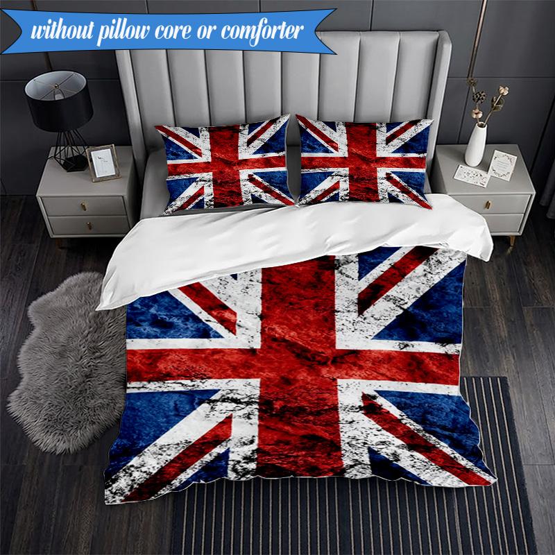 3PCS British Flag Artwork Bedding Set 2D Printing (Includes 1 Duvet Cover + 2 Pillowcases Coreless), Bedroom decor,Fan gift