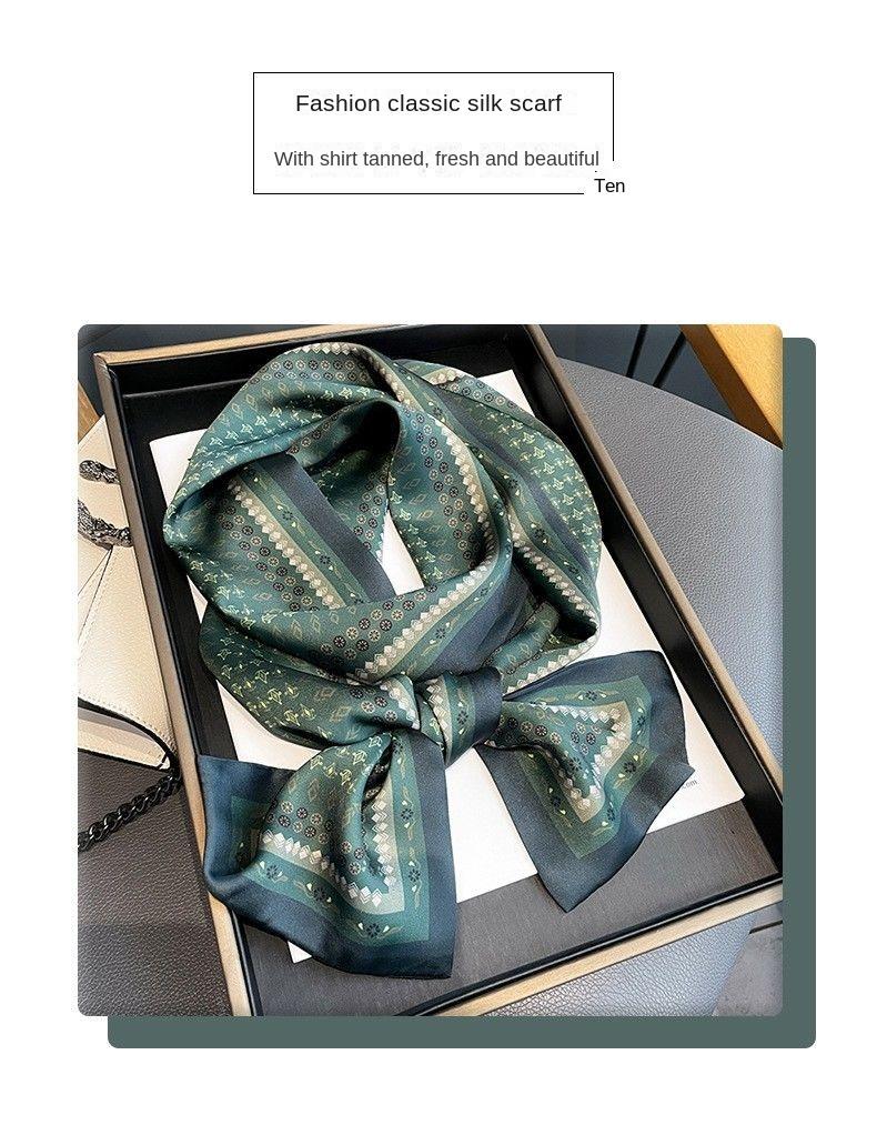 Green Retro Scarf, High-end Decoration, Small Strip Scarf, Women's Fashionable Professional Scarf, Neck Scarf, Headband Scarf