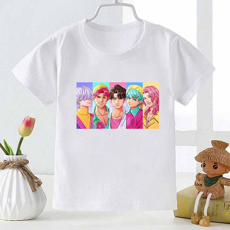 Kpop Охотники на демонов Саджа Принт Повседневная Детская футболка Девочки Новые Летние Топы Мода Детская одежда Детские Футболки с коротким рукавом