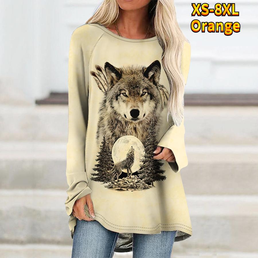 Long Sleeved Hoodie Spring and Autumn Animal Pattern Loose Women Bag Hip Crewneck Top XS-8XL