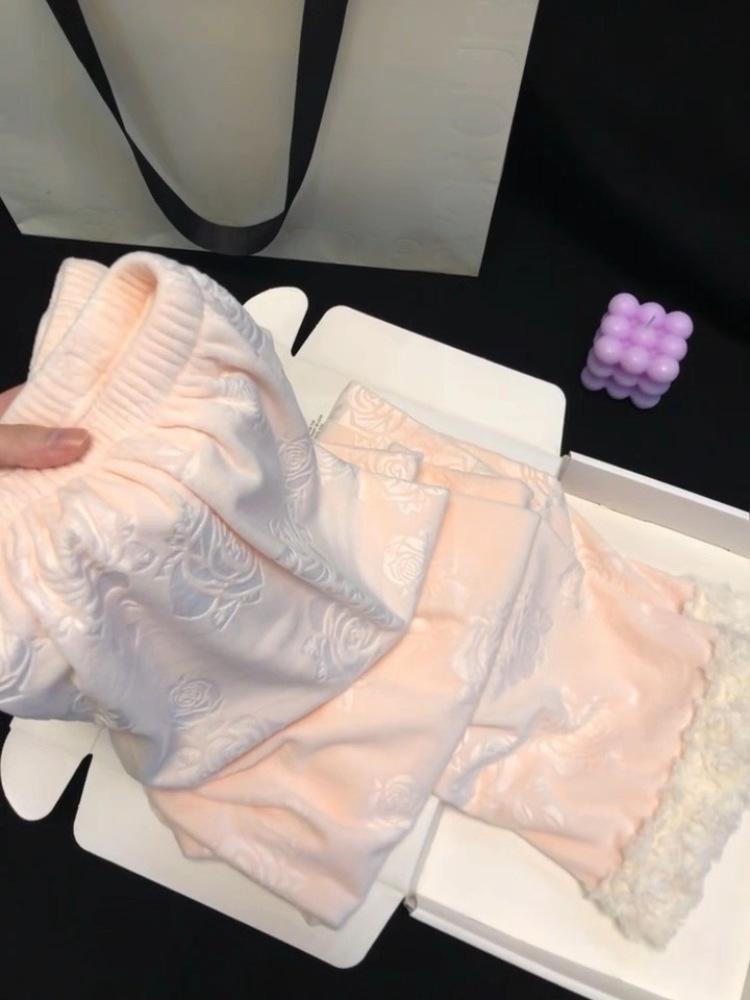 Женский пижамный комплект из розового флиса - Лонгслив и брюки, осенне-зимний стиль