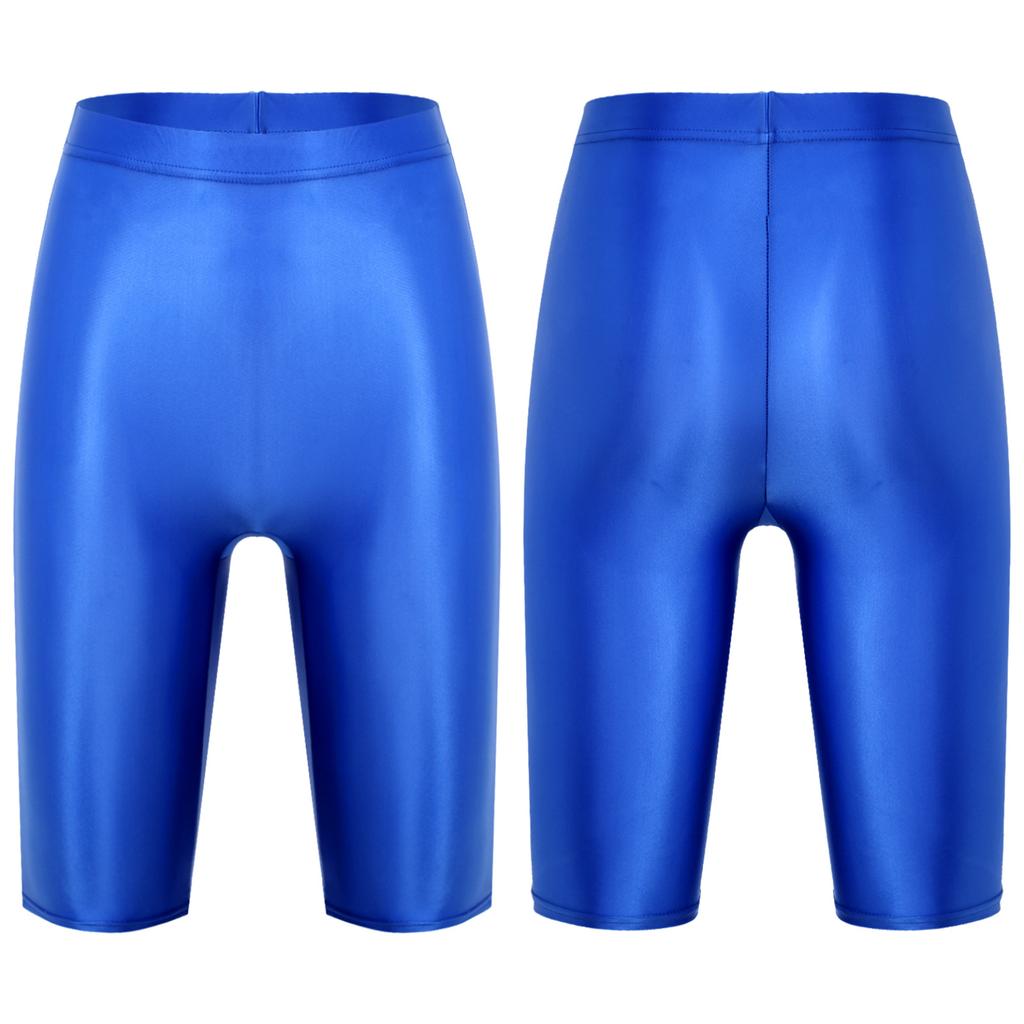 Womens Glossy High Waist Shorts Elastic Waistband Short Leggings Swimwear Workout Sports Bottoms