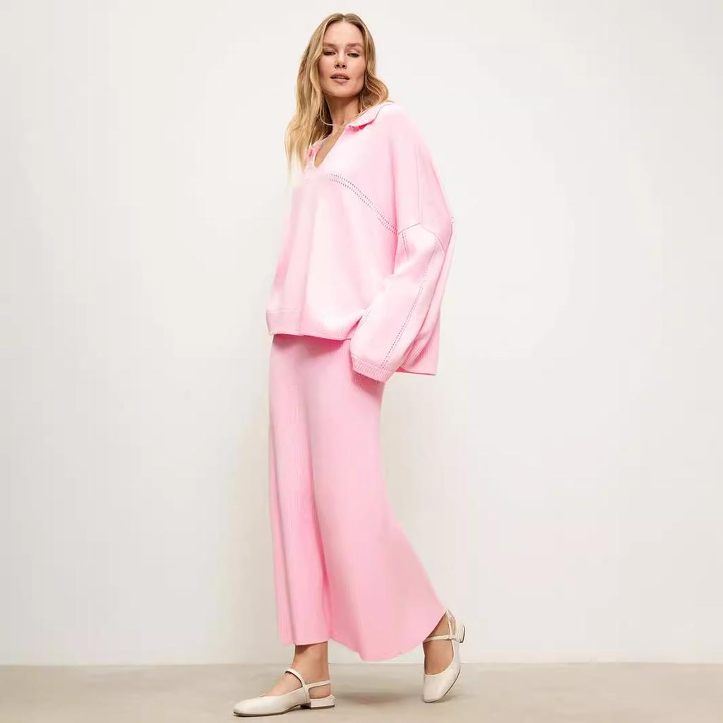 Женские комплекты из 2 предметов: свитер, юбка, повседневный трикотажный топ с длинным рукавом и V-образным вырезом, миди-платье, осенне-зимний трикотажный пуловер, облегающая юбка для женщин