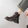 Модные новые осенне-зимние женские ботинки из натуральной кожи с круглым носком, женские модные ботинки на среднем каблуке со шнуровкой и на платформе
