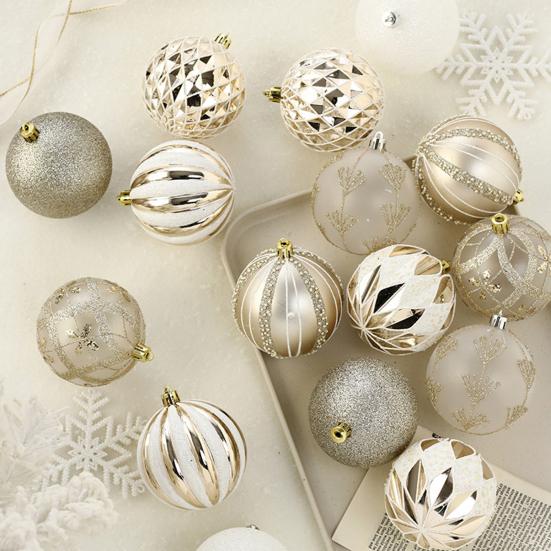16Pcs Christmas Tree Balls Ornament DIY Accessories Shatterproof 8cm Colored Printed Plastic Ball for Holiday Party Scene Layout Christmas Balls