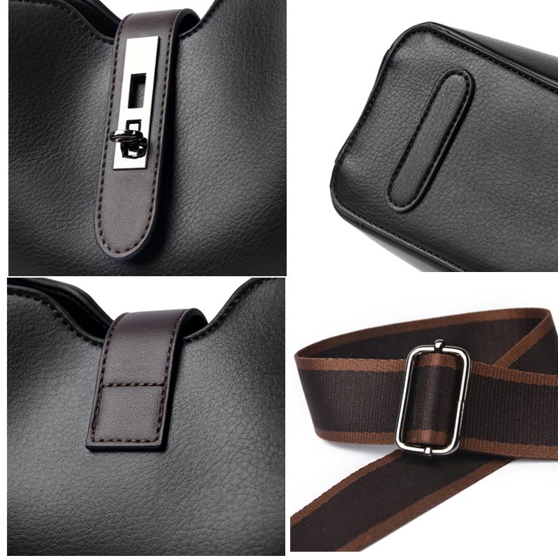 PU Leather Bucket Bag Women Large Capacity Shoulder Bags Lock Catch Crossbody Tote Handbag