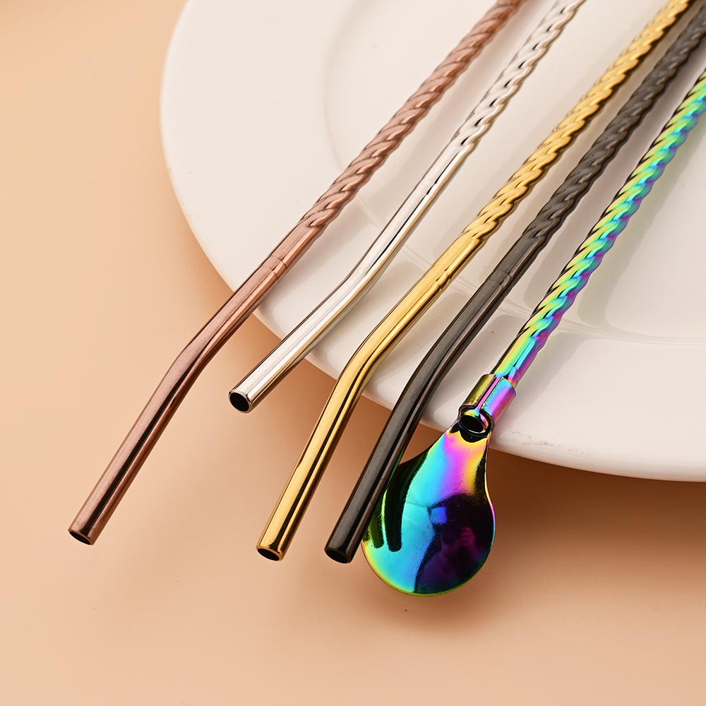 6Pcs Reusable Stainless Steel Spoon Straws, Long Handle Drinking Spoon Straws for Ice Cream Sundaes, Coffee, Cold Drink, Iced Tea