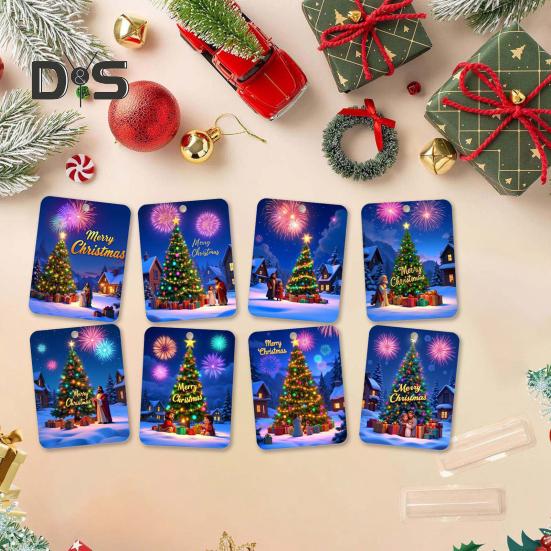 8 шт. Рождественская открытка Подвеска Рождественский кошелек Карты Двусторонняя лента Рождественская елка Печать Держатель для денег Украшение Зажим для денег Украшение