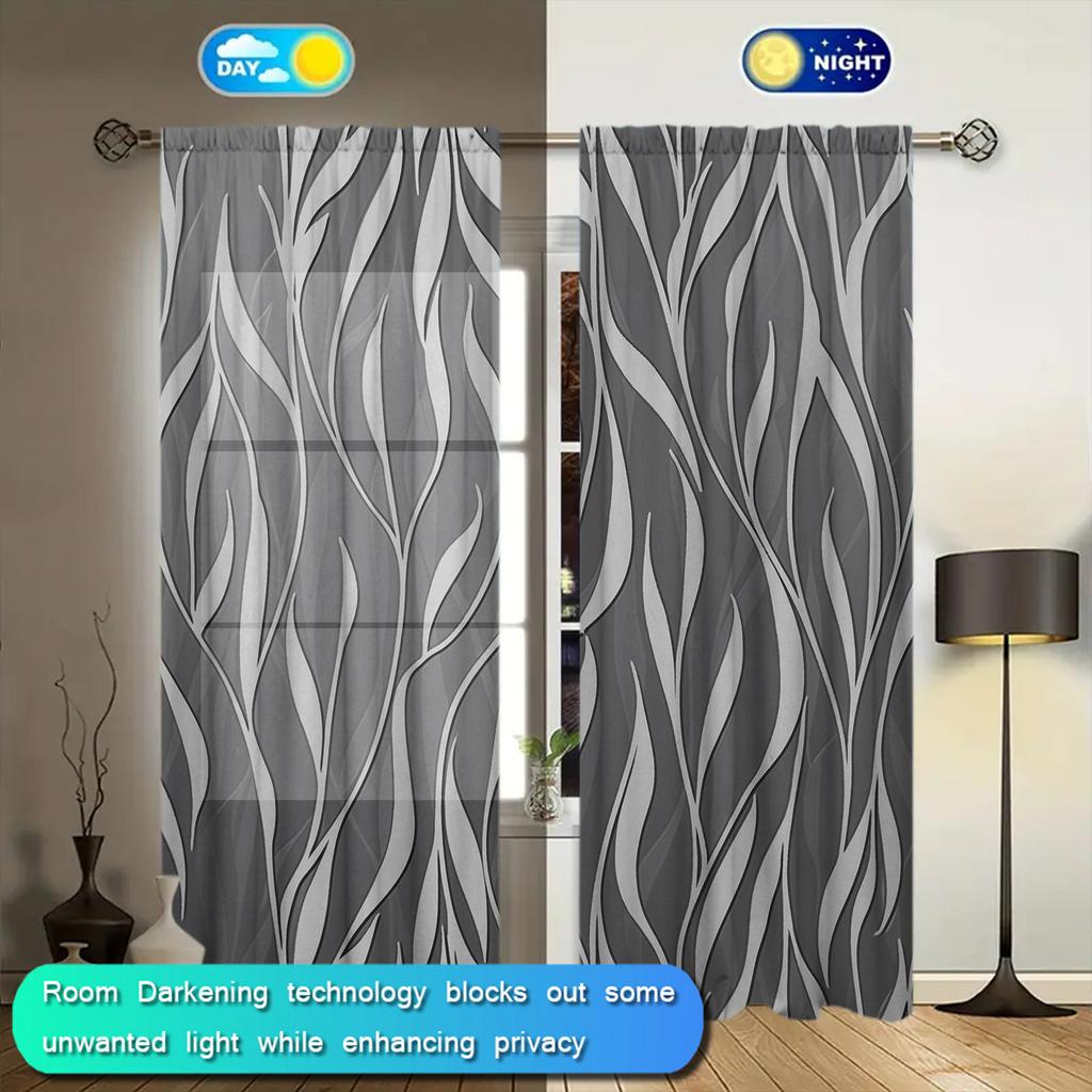 2 шт. темно-серых напечатанных штор для домашнего декора - карниз для окон с карнизом для спальни, офиса, кухни, гостиной и кабинета